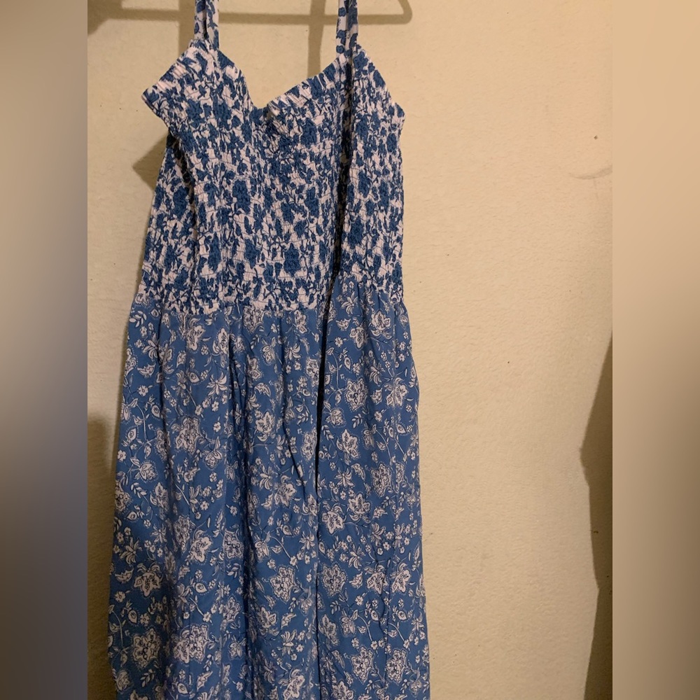 Blue flowing sundress with two somewhat thin strap hands. - Picture 3 of 3